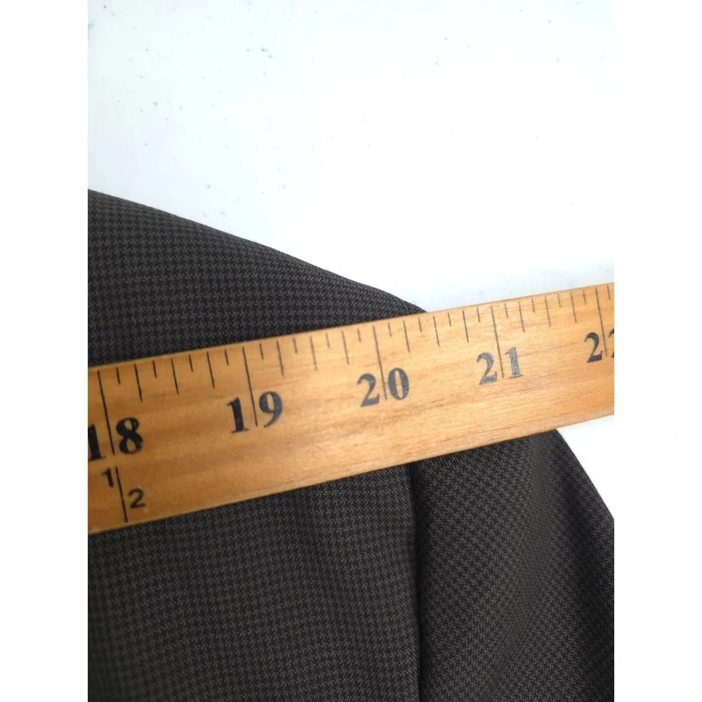 Andrew Fezza Blazer Mens 46L Brown Worsted Wool Houndstooth 3 Button Sports Coat